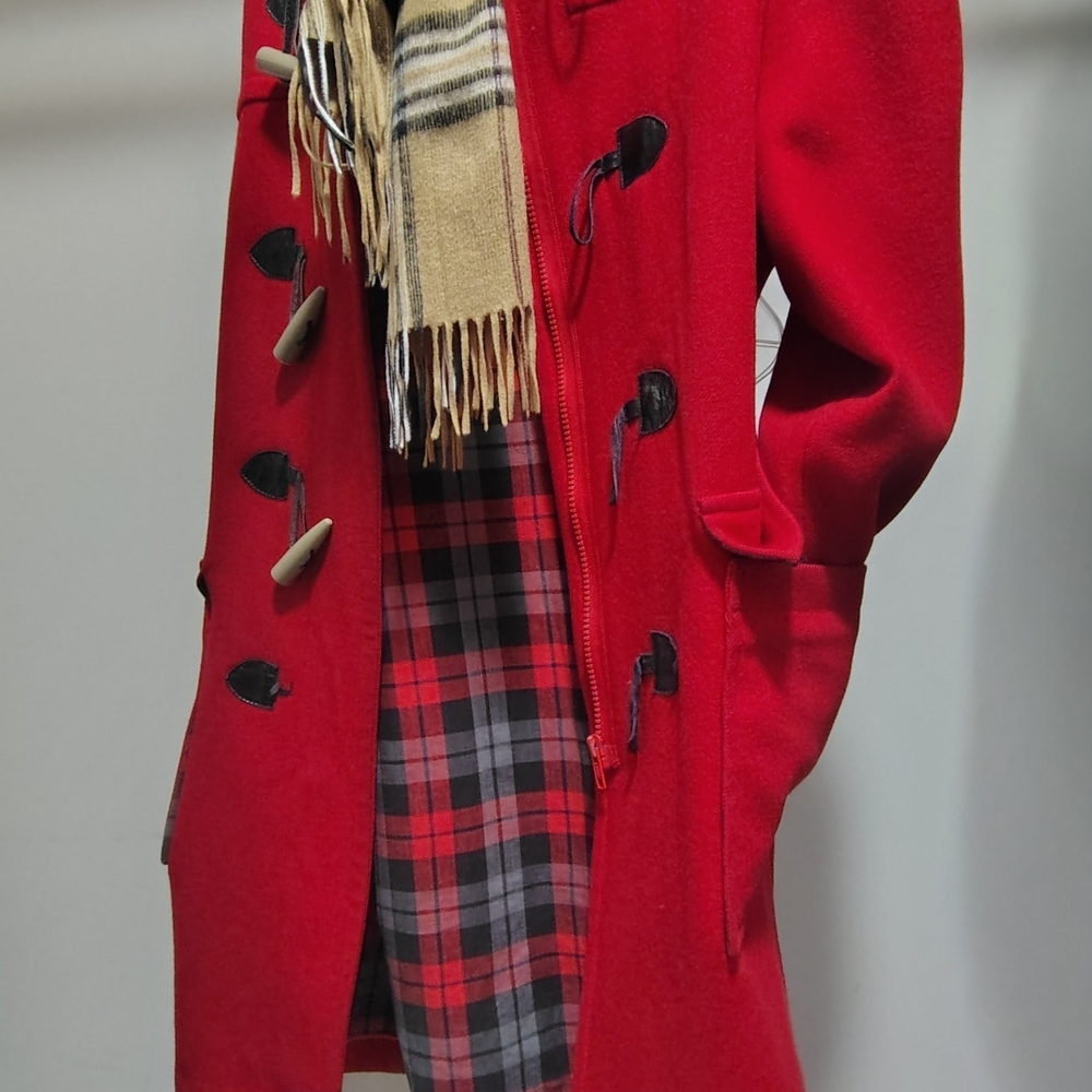 Chic Red Toggle Pea Coat - Picture 2 of 7